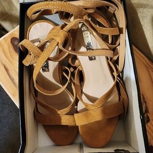 Billini suede high heel, size 6. Wrap around strappy. Never worn